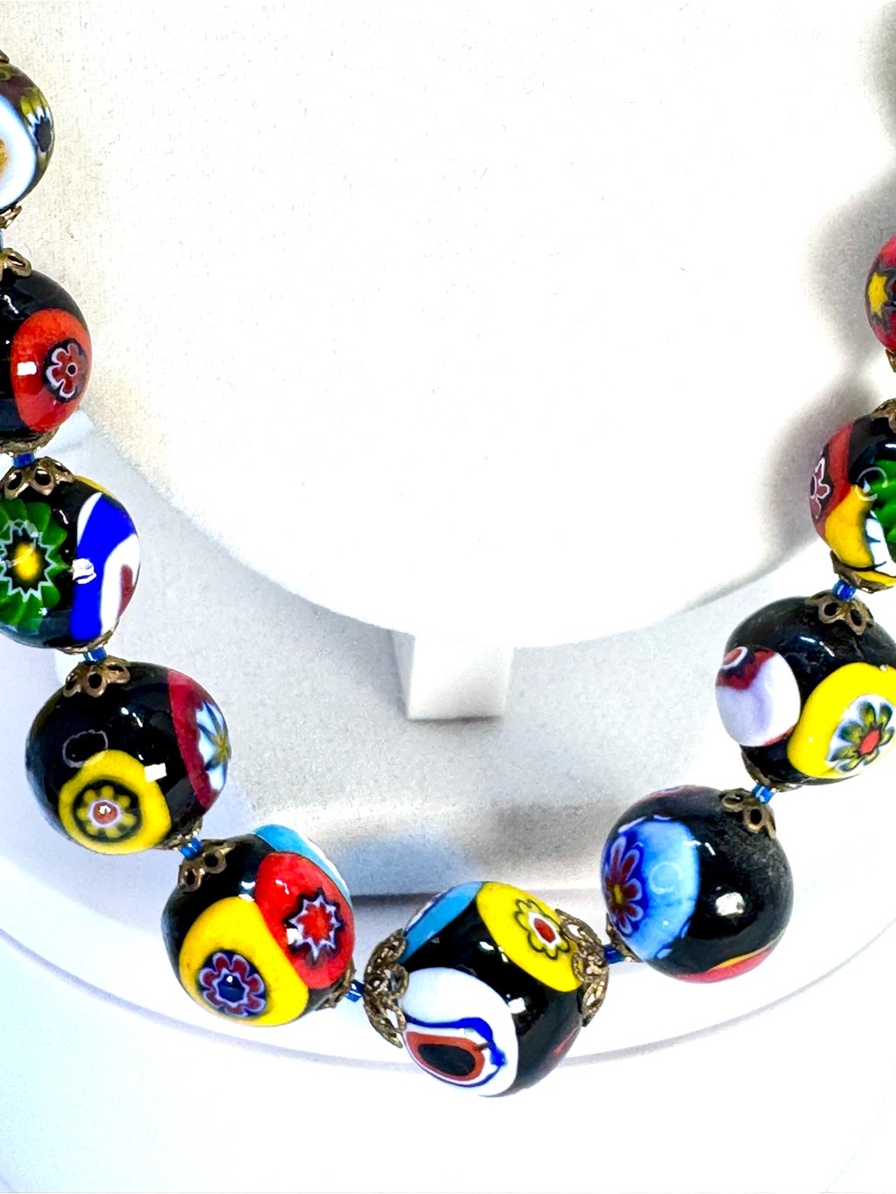 Gorgeous Handcrafted Blue Millefiori Glass Bead Necklace